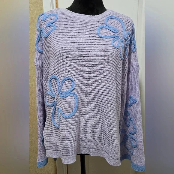 EASEL Flower Patterned Knit Sweater Tunic #334-338 - Picture 7 of 10